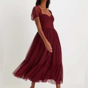 Lulus Burgundy Lace Midi Dress